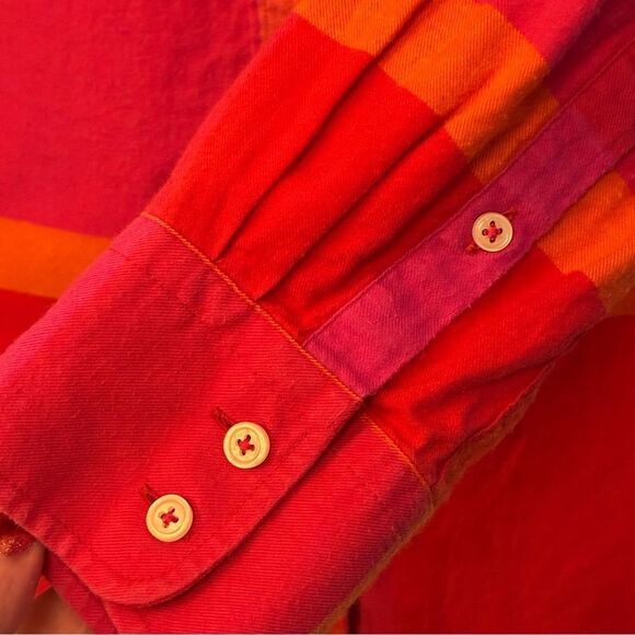 PETER MILLAR Plaid Button Up Blouse Pink Orange Women’s Size Small - Picture 4 of 7